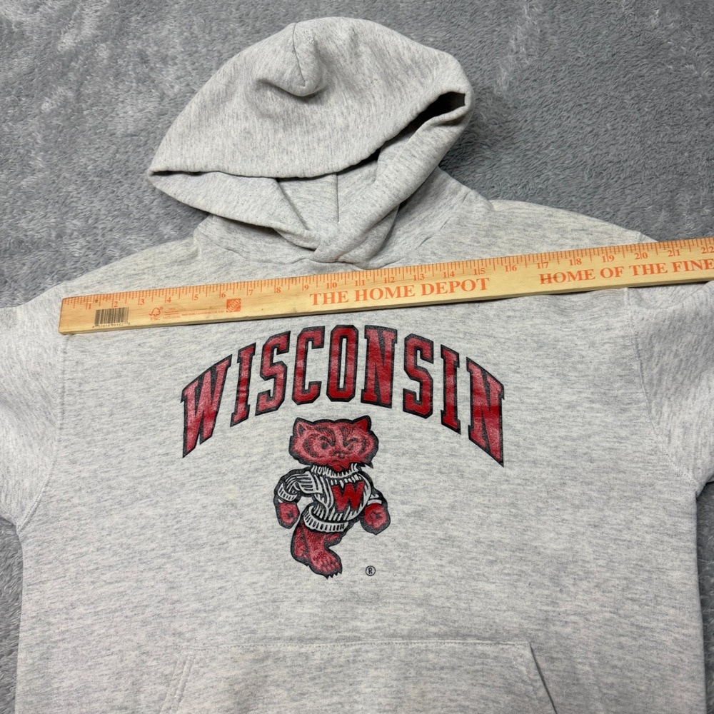 Vintage Wisconsin Badgers Hoodie Mens L Gray Sweatshirt Football Bucky 90s USA - Picture 10 of 12